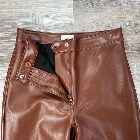 Wilfred Faux Leather Brown Flare Pants Aritzia Size 0 High Rise - Picture 3 of 8